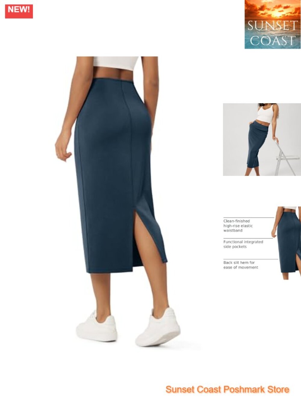 Modal Soft Midi Skirt High Waist Back Slit Pencil Skirt with Pockets